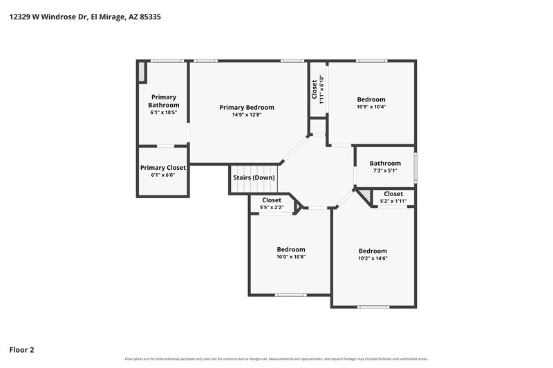 1,835/Mo, 12329 W Windrose Dr El Mirage, AZ 85335 Floor Plan View 2