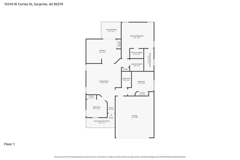 1,800/Mo, 15316 W Cortez St Surprise, AZ 85379 Floor Plan View