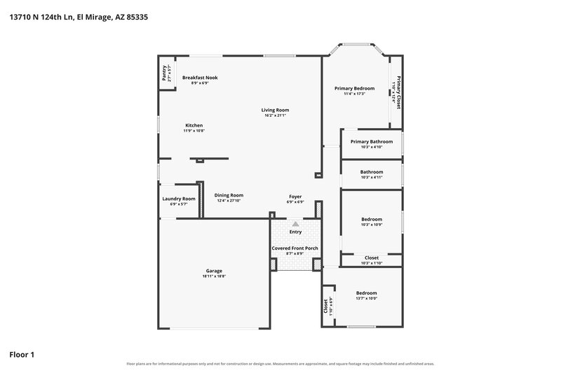 2,100/Mo, 13710 N 124th Ln El Mirage, AZ 85335 Floor Plan View