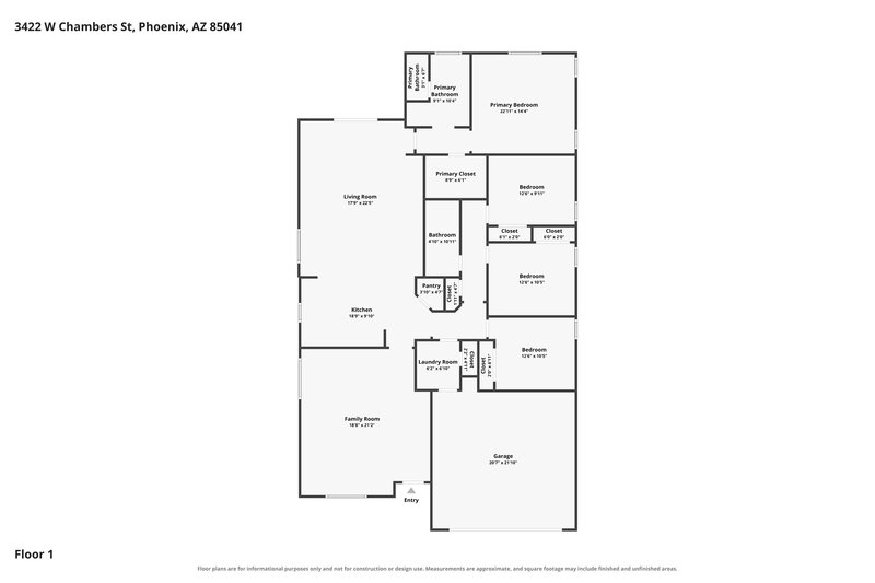 2,590/Mo, 3422 W Chambers St Phoenix, AZ 85041 Floor Plan View