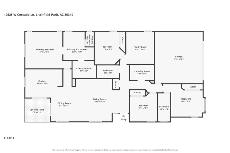2,185/Mo, 12625 W Cercado Ln Litchfield Park, AZ 85340 Floor Plan View