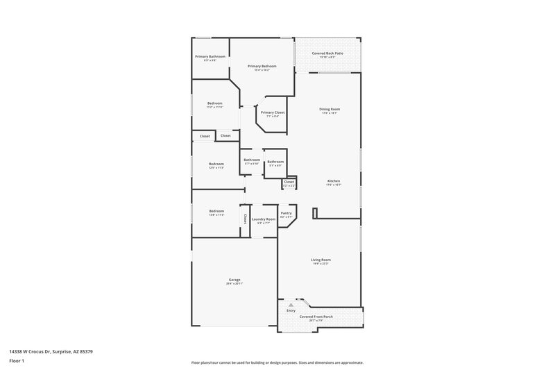 2,230/Mo, 14338 W Crocus Dr Surprise, AZ 85379 Floor Plan View