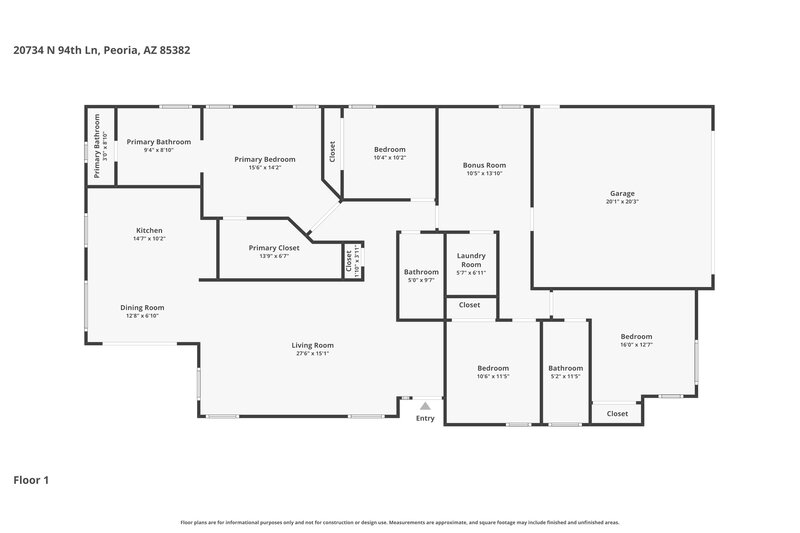 2,450/Mo, 20734 N 94th Ln Peoria, AZ 85382 Floor Plan View