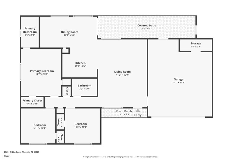 1,745/Mo, 20631 N 22nd Ave Phoenix, AZ 85027 Floor Plan View