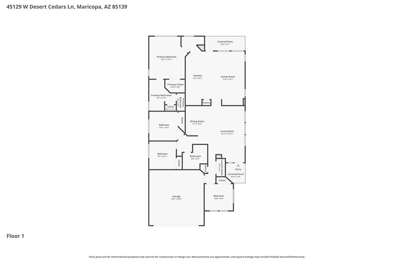 1,875/Mo, 45129 W Desert Cedars Ln Maricopa, AZ 85139 Floor Plan View