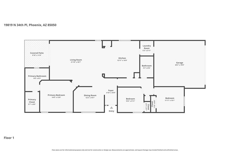 2,250/Mo, 19819 N 34th Place Phoenix, AZ 85050 Floor Plan View