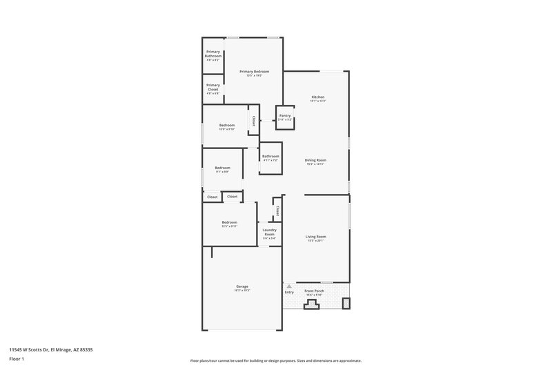 1,800/Mo, 11545 W Scotts Dr El Mirage, AZ 85335 Floor Plan View