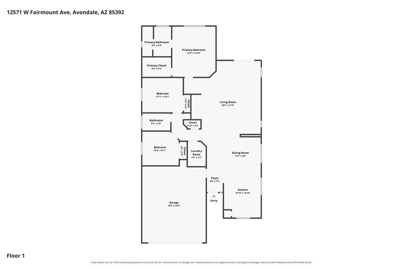 2,110/Mo, 12571 W Fairmount Ave Avondale, AZ 85392 Floorplan View