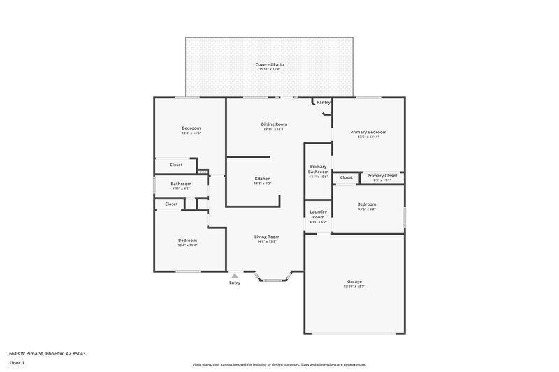 2,085/Mo, 6614 W Pima St Phoenix, AZ 85043 Floor Plan View