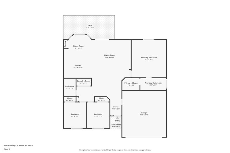 2,045/Mo, 527 N Bailey Cir Mesa, AZ 85207 Floor Plan View