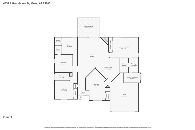 2,380/Mo, 4837 E Grandview St Mesa, AZ 85205 Floor Plan View