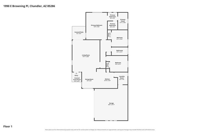 2,295/Mo, 1990 E Browning Pl Chandler, AZ 85286 Floor Plan View