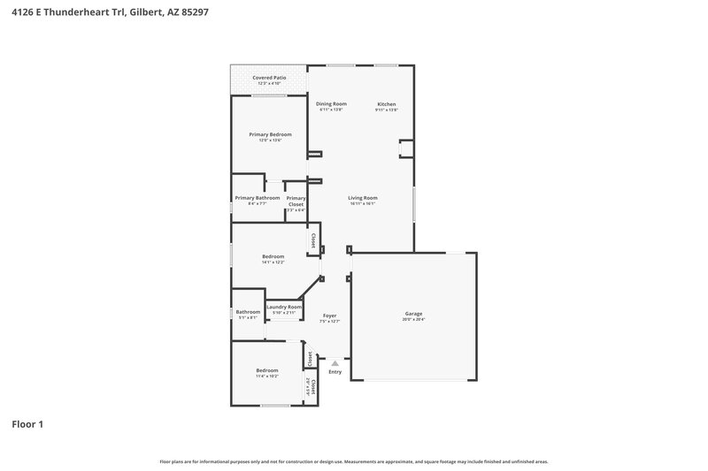 2,165/Mo, 4126 E Thunderheart Trl Gilbert, AZ 85297 Floor Plan View