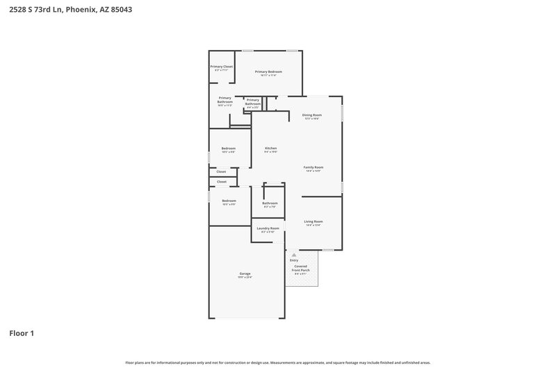 2,025/Mo, 2528 S 73rd Ln Phoenix, AZ 85043 Floor Plan View