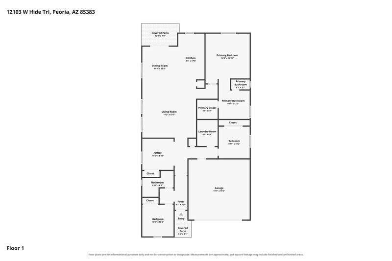 2,195/Mo, 12103 W Hide Trl Peoria, AZ 85383 Floor Plan View
