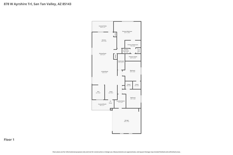 2,060/Mo, 878 W Ayrshire Trl San Tan Valley, AZ 85143 Floorplan View