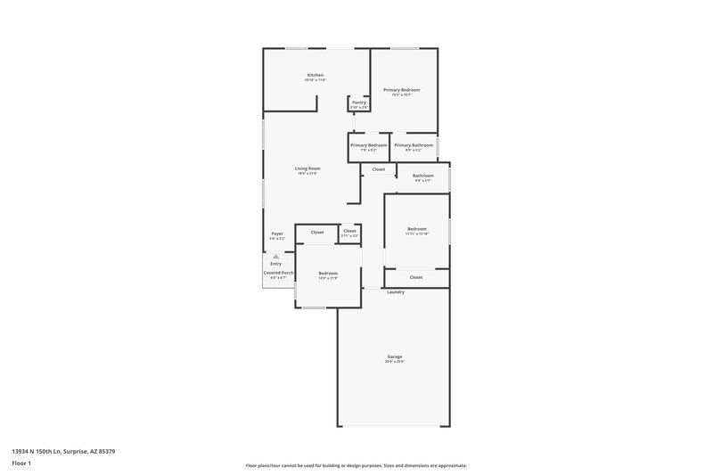 1,715/Mo, 13926 N 150Th Ln Surprise, AZ 85379 Floor Plan View