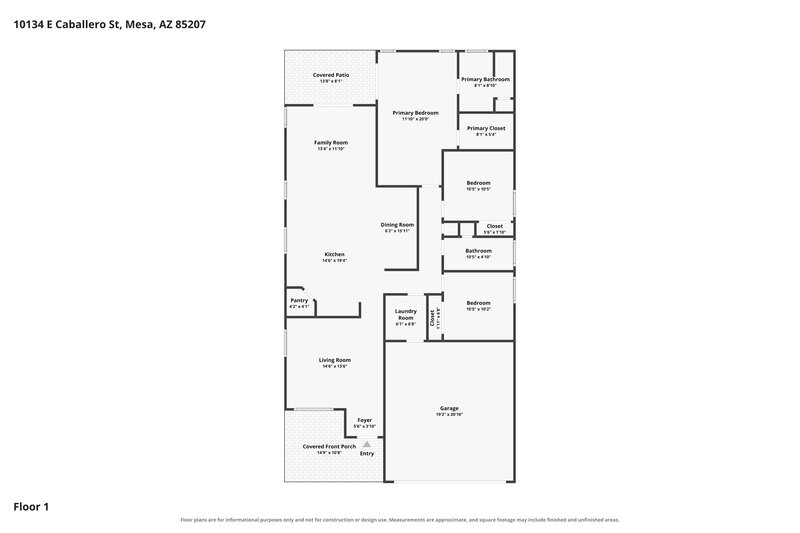 2,125/Mo, 10134 E Caballero St Mesa, AZ 85207 Floor Plan View