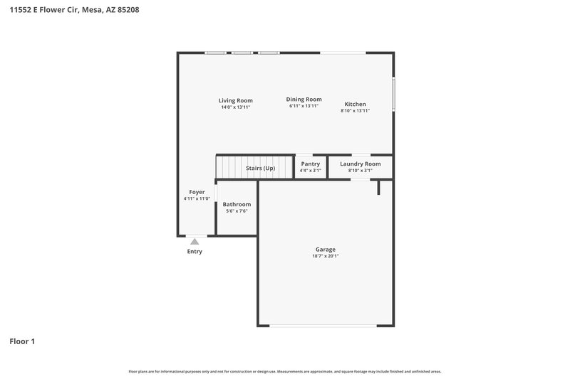 2,265/Mo, 11552 E Flower Cir Mesa, AZ 85208 Floor Plan View