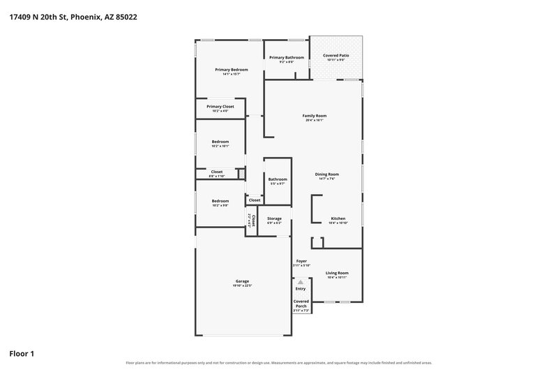 2,220/Mo, 17409 N 20th St Phoenix, AZ 85022 Floor Plan View
