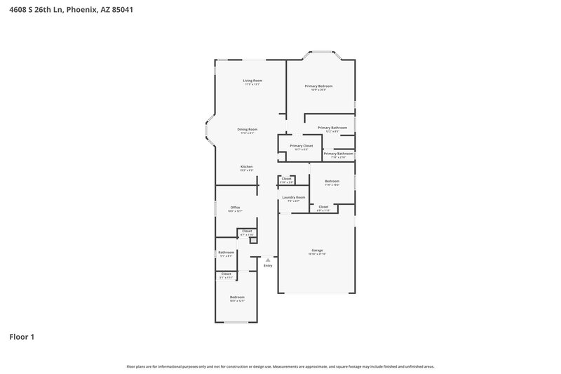 2,115/Mo, 4608 S 26th Ln Phoenix, AZ 85041 Floor Plan View