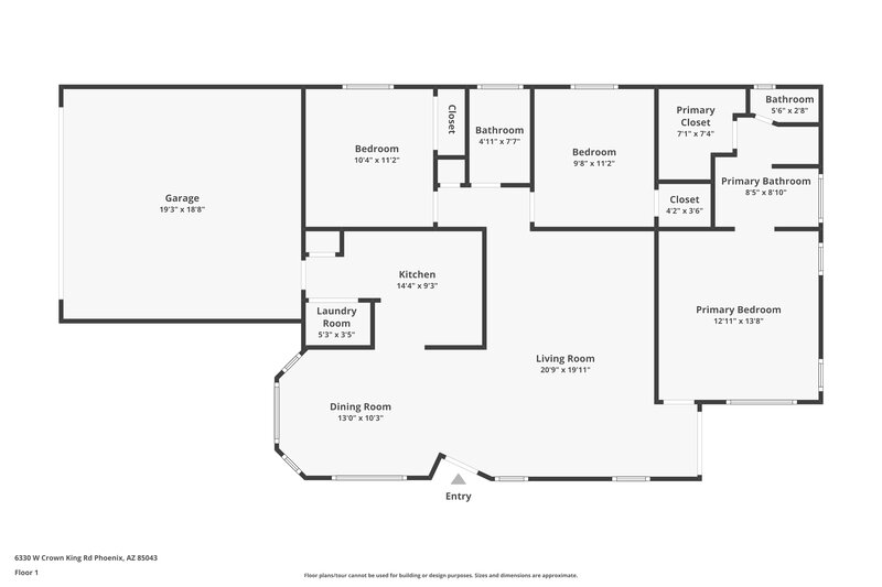 1,975/Mo, 6330 W Crown King Rd Phoenix, AZ 85043 Floor Plan View