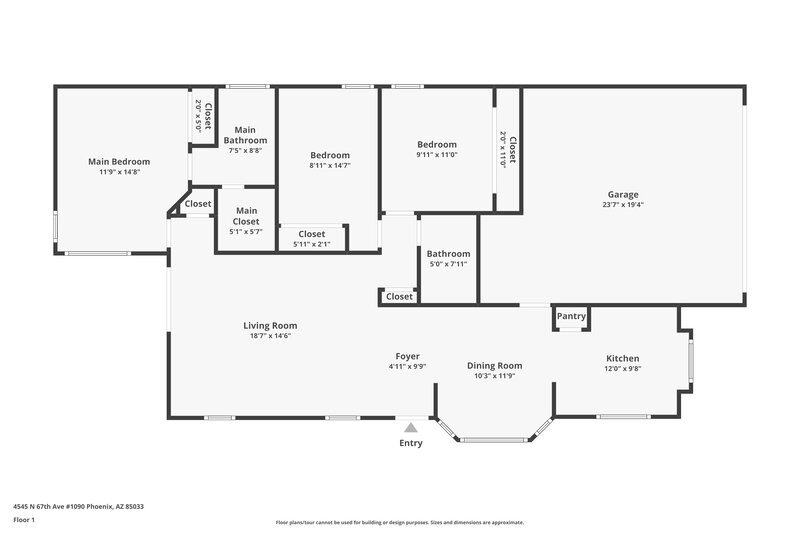 1,710/Mo, 4545 N 67th AVE 1090 Phoenix, AZ 85033 Floor Plan View