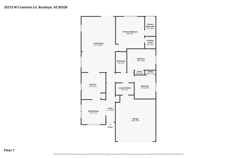 1,700/Mo, 25213 W Cranston Ln Buckeye, AZ 85326 Floor Plan View