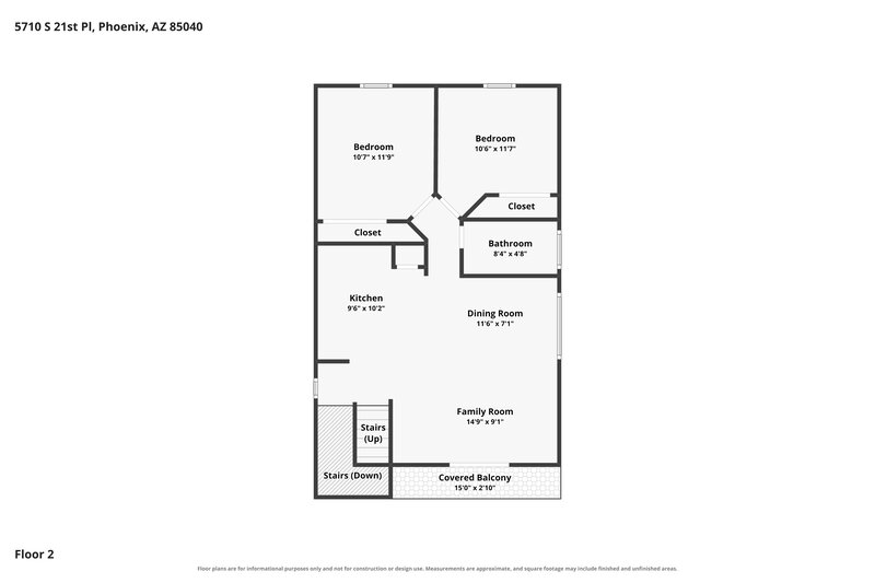 2,190/Mo, 5710 S 21st Pl Phoenix, AZ 85040 Floor Plan View 2
