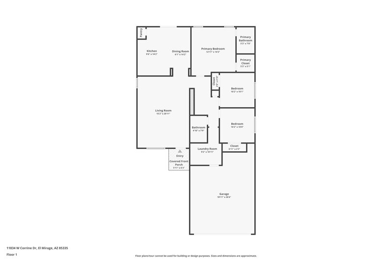 1,675/Mo, 11834 W Corrine Dr El Mirage, AZ 85335 Floor Plan View