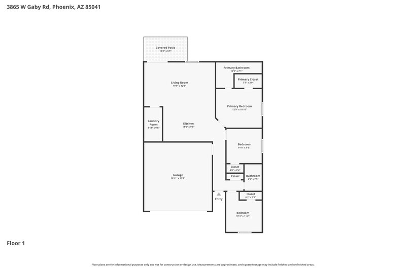 2,085/Mo, 3865 W Gaby Rd Phoenix, AZ 85041 Floor Plan View