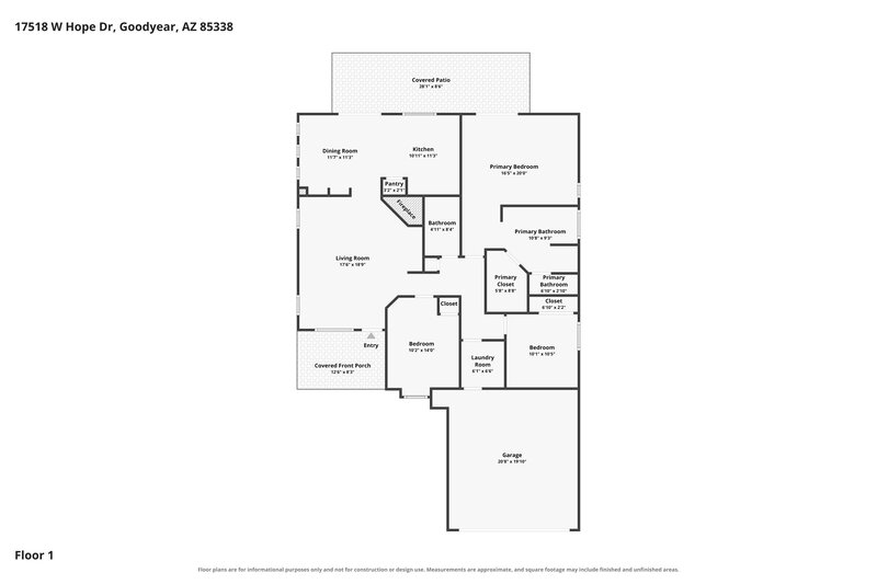 2,100/Mo, 17518 W Hope Dr Goodyear, AZ 85338 Floor Plan View