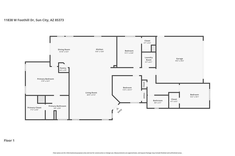 2,325/Mo, 11838 W Foothill Dr Sun City, AZ 85373 Floor Plan View