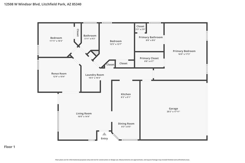 1,875/Mo, 12508 W Windsor BLVD Litchfield Park, AZ 85340 Floor Plan View
