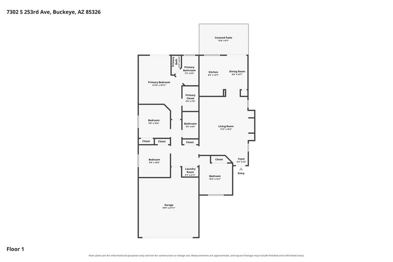 1,995/Mo, 7302 S 253rd Ave Buckeye, AZ 85326 Floor Plan View