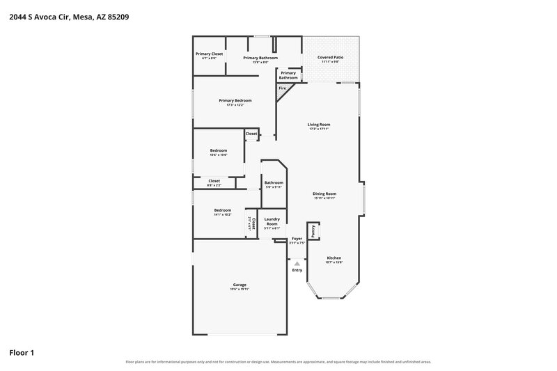 2,235/Mo, 2044 S Avoca Cir Mesa, AZ 85209 Floor Plan View