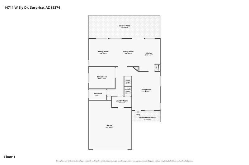 2,200/Mo, 14711 W Ely Dr Surprise, AZ 85374 Floor Plan View