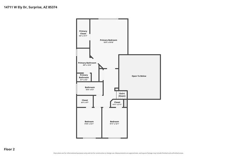 2,200/Mo, 14711 W Ely Dr Surprise, AZ 85374 Floor Plan View 2