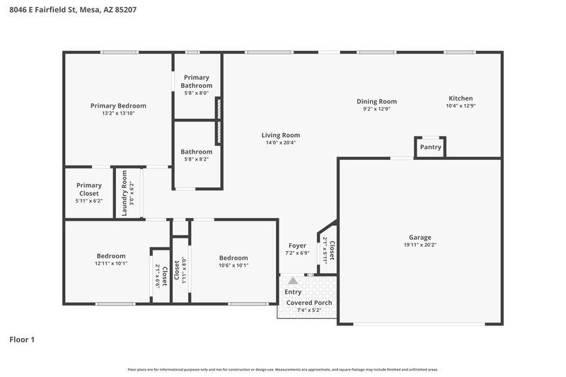 0/Mo, 8046 E Fairfield St Mesa, AZ 85207 Floor Plan View
