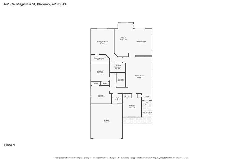 2,125/Mo, 6418 W Magnolia St Phoenix, AZ 85043 Floor Plan View