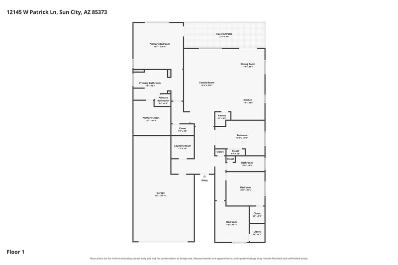 2,430/Mo, 12145 W Patrick Ln Sun City, AZ 85373 Floor Plan View