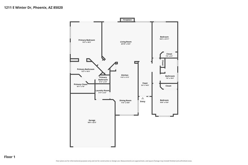 2,340/Mo, 1211 E Winter Dr Phoenix, AZ 85020 Floor Plan View