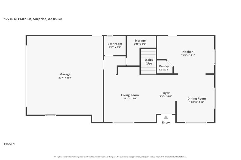 1,990/Mo, 17716 N 114th Ln Surprise, AZ 85378 Floor Plan View