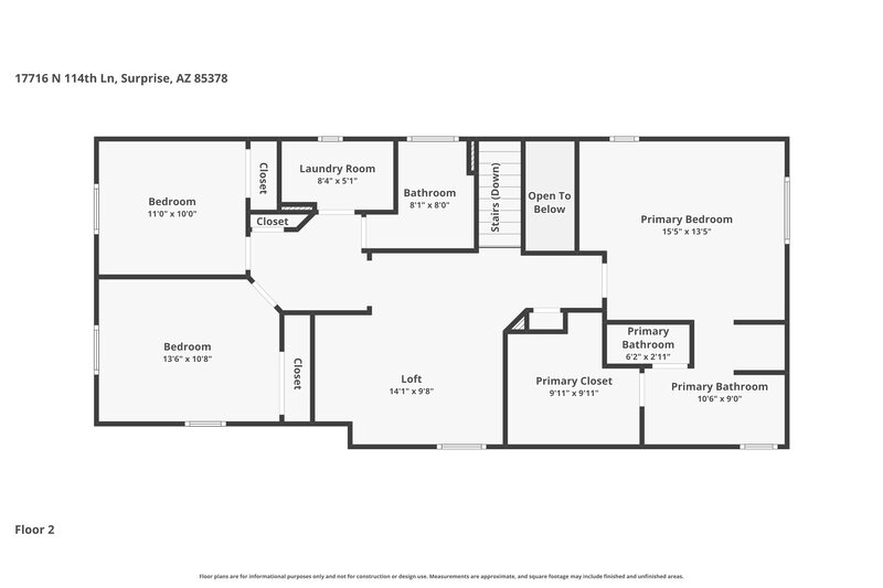 1,990/Mo, 17716 N 114th Ln Surprise, AZ 85378 Floor Plan View 2
