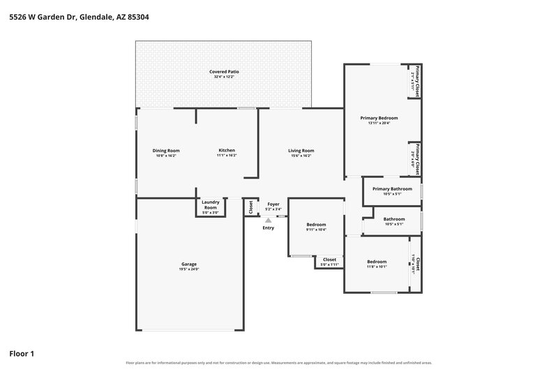 2,225/Mo, 5526 W Garden Dr Glendale, AZ 85304 Floor Plan View