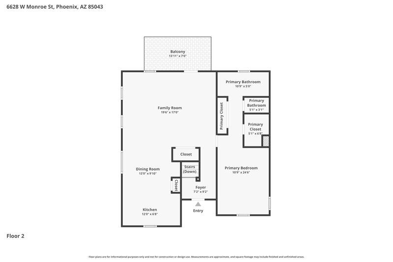 1,955/Mo, 6628 W Monroe St Phoenix, AZ 85043 Floor Plan View 2