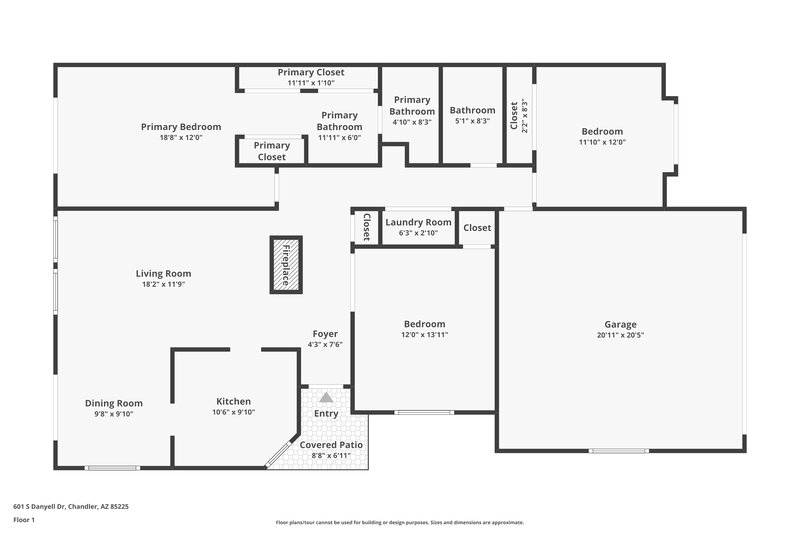 2,250/Mo, 601 S Danyell Dr Chandler, AZ 85225 Floor Plan View