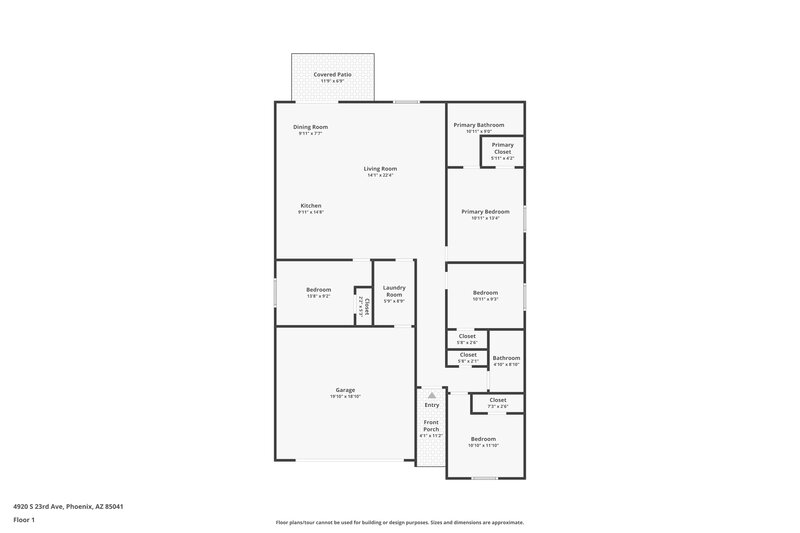 2,165/Mo, 4920 S 23rd Ave Phoenix, AZ 85041 Floor Plan View