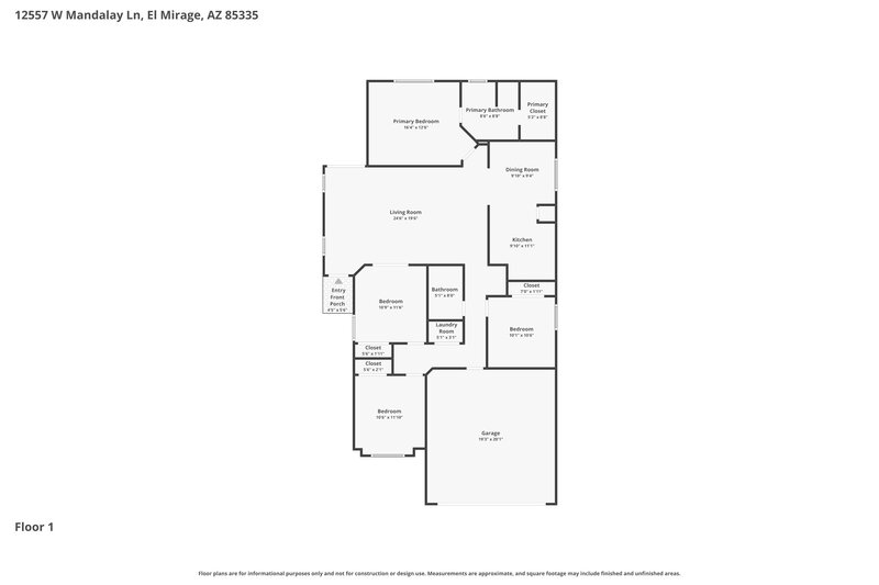 1,945/Mo, 12557 W Mandalay Ln El Mirage, AZ 85335 Floor Plan View