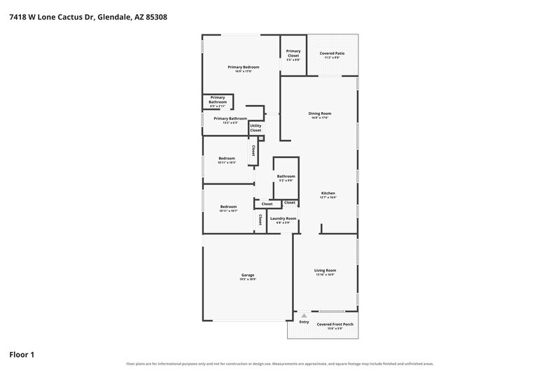 2,295/Mo, 7418 W Lone Cactus Dr Glendale, AZ 85308 Floor Plan View
